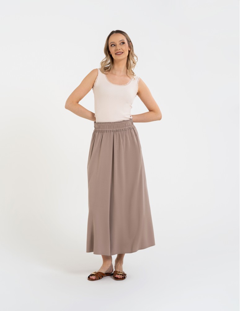 Spódnice midi - Spódnica damska maxi wiskozowa zwiewna o regularnym kroju BEŻOWY - produkt moraj.pl 3