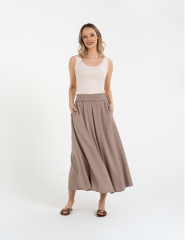 Spódnice midi - Spódnica damska maxi wiskozowa zwiewna o regularnym kroju BEŻOWY - produkt 4