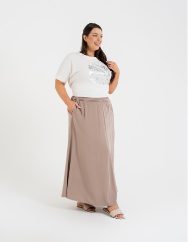 Spódnice midi - Spódnica damska maxi wiskozowa zwiewna o regularnym kroju BEŻOWY - produkt 7