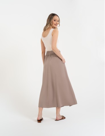 Spódnice midi - Spódnica damska maxi wiskozowa zwiewna o regularnym kroju BEŻOWY - produkt 5