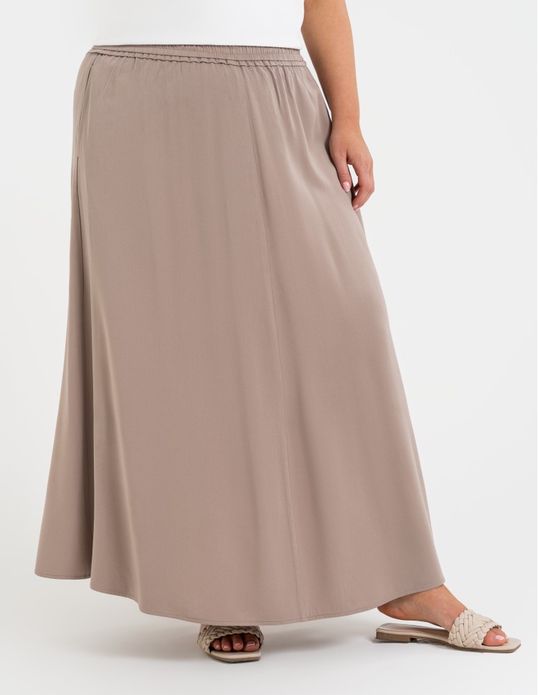 Spódnice midi - Spódnica damska maxi wiskozowa zwiewna o regularnym kroju BEŻOWY - produkt moraj.pl 6