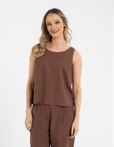 Bluzka damska lniana bez rękawów o luźnym kroju
