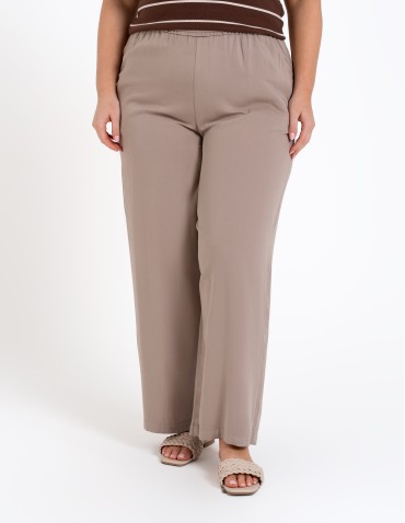 Spodnie materiałowe - Spodnie damskie z wiskozy z szeroką nogawką i kieszeniami BEŻOWY - produkt 5