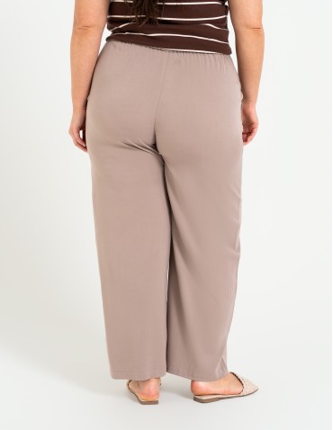 Spodnie materiałowe - Spodnie damskie z wiskozy z szeroką nogawką i kieszeniami BEŻOWY - produkt 7