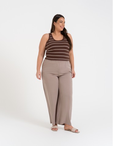 Spodnie materiałowe - Spodnie damskie z wiskozy z szeroką nogawką i kieszeniami BEŻOWY - produkt 8