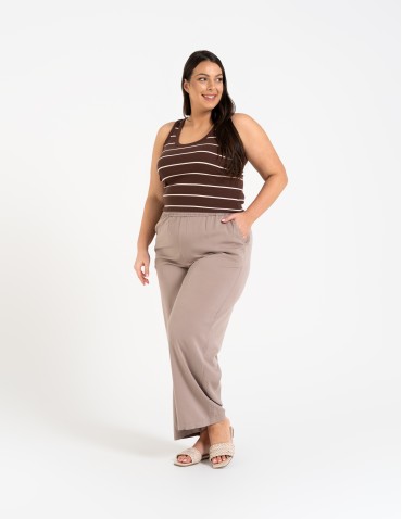 Spodnie materiałowe - Spodnie damskie z wiskozy z szeroką nogawką i kieszeniami BEŻOWY - produkt 3