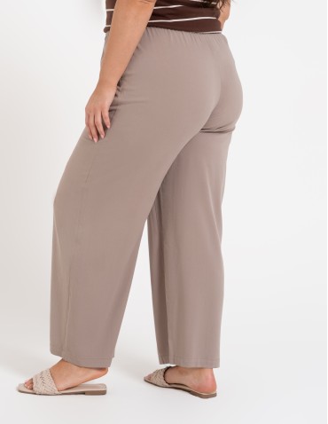 Spodnie materiałowe - Spodnie damskie z wiskozy z szeroką nogawką i kieszeniami BEŻOWY - produkt 2