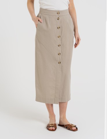 Spódnice midi - Spódnica damska midi casual z lnem i wiskozą BEŻOWY - produkt 5