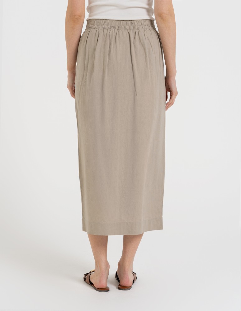 Spódnice midi - Spódnica damska midi casual z lnem i wiskozą BEŻOWY - produkt moraj.pl 7