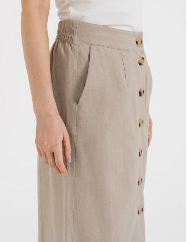 Spódnice midi - Spódnica damska midi casual z lnem i wiskozą BEŻOWY - produkt 8