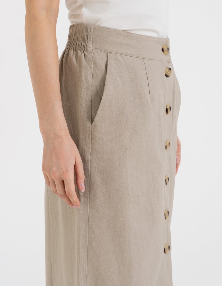 Spódnice midi - Spódnica damska midi casual z lnem i wiskozą BEŻOWY - produkt moraj.pl 8