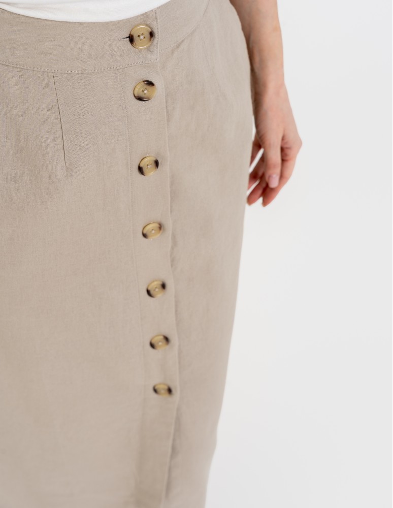 Spódnice midi - Spódnica damska midi casual z lnem i wiskozą BEŻOWY - produkt moraj.pl 2