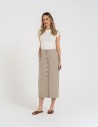 Spódnica damska midi casual z lnem i wiskozą BEŻOWY