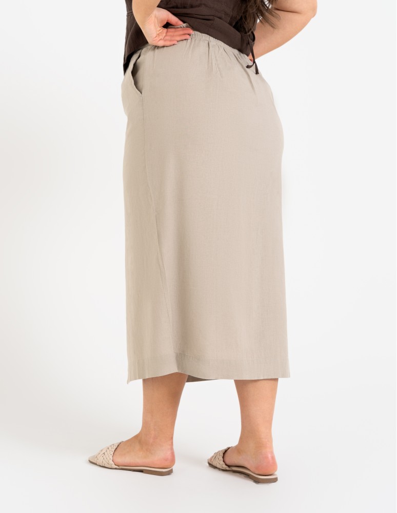 Spódnice midi - Spódnica damska midi casual z lnem i wiskozą BEŻOWY - produkt moraj.pl 12