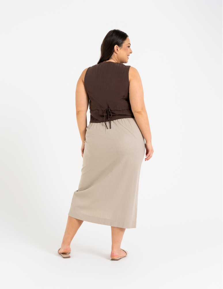 Spódnice midi - Spódnica damska midi casual z lnem i wiskozą BEŻOWY - produkt moraj.pl 11