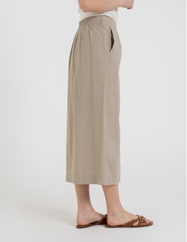 Spódnice midi - Spódnica damska midi casual z lnem i wiskozą BEŻOWY - produkt 4