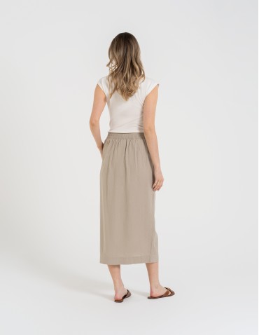 Spódnice midi - Spódnica damska midi casual z lnem i wiskozą BEŻOWY - produkt 6