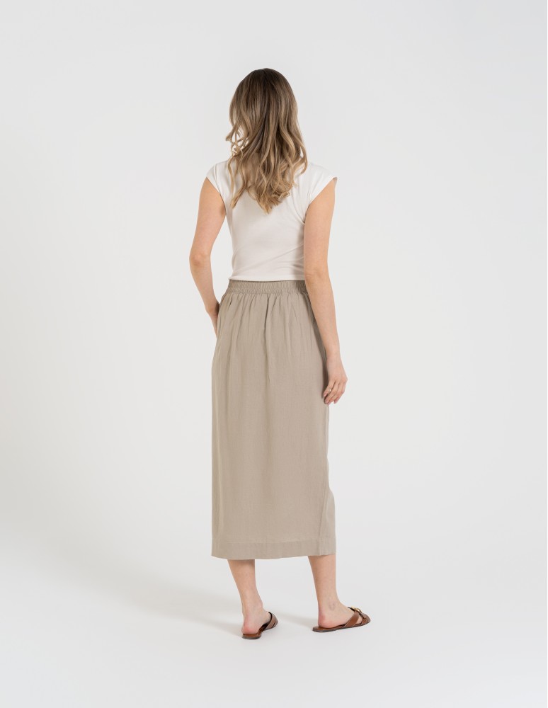 Spódnice midi - Spódnica damska midi casual z lnem i wiskozą BEŻOWY - produkt moraj.pl 6