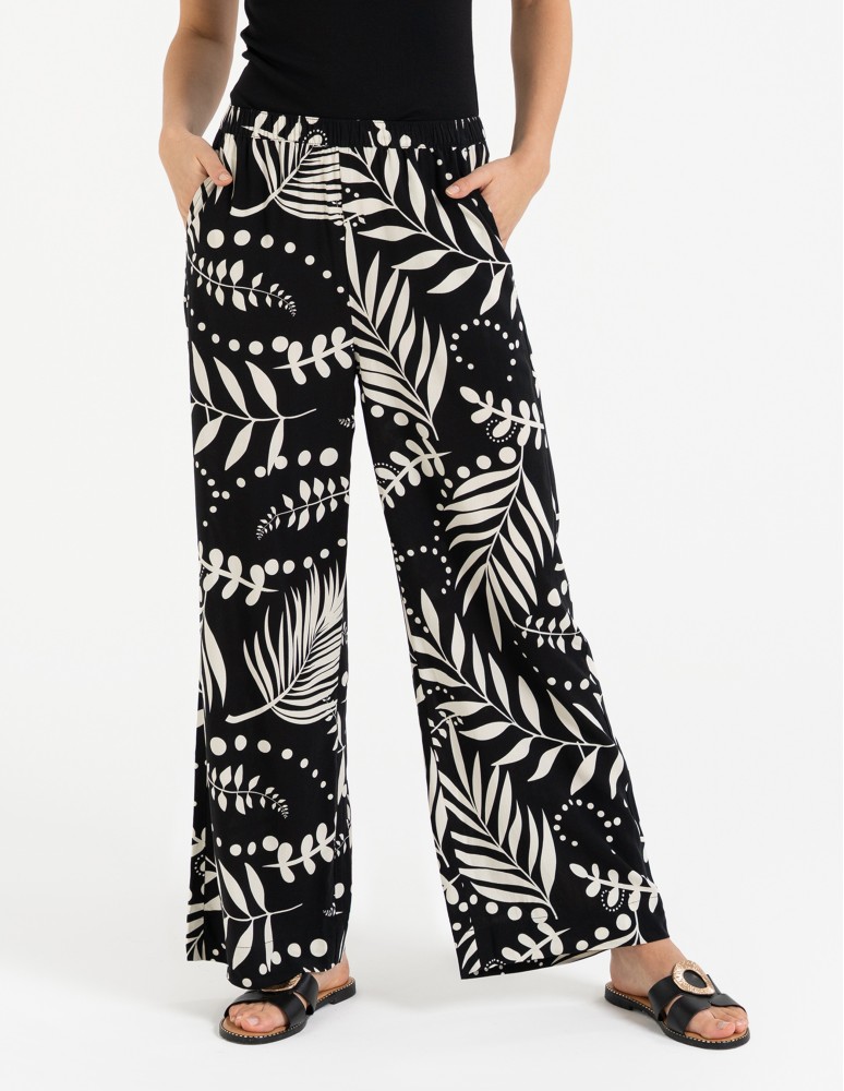 Spodnie materiałowe - Spodnie damskie wiskozowe 100% z roślinnym wzorem CZARNY  - produkt moraj.pl 4