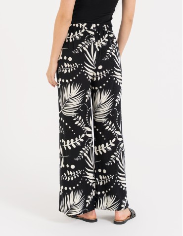 Spodnie materiałowe - Spodnie damskie wiskozowe 100% z roślinnym wzorem CZARNY - produkt 7