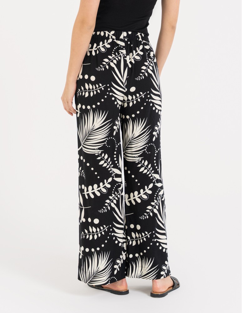 Spodnie materiałowe - Spodnie damskie wiskozowe 100% z roślinnym wzorem CZARNY  - produkt moraj.pl 7