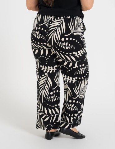 Spodnie materiałowe - Spodnie damskie wiskozowe 100% z roślinnym wzorem CZARNY - produkt 9