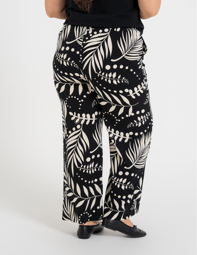 Spodnie materiałowe - Spodnie damskie wiskozowe 100% z roślinnym wzorem CZARNY  - produkt moraj.pl 9