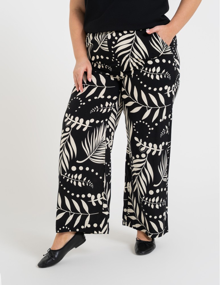 Spodnie materiałowe - Spodnie damskie wiskozowe 100% z roślinnym wzorem CZARNY  - produkt moraj.pl 8