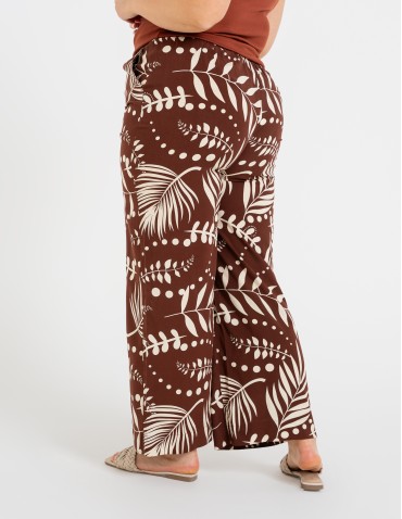 Spodnie materiałowe - Spodnie damskie wiskozowe 100% z roślinnym wzorem BRĄZOWE - produkt 9