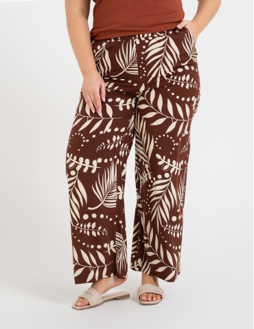 Spodnie materiałowe - Spodnie damskie wiskozowe 100% z roślinnym wzorem BRĄZOWE - produkt 7