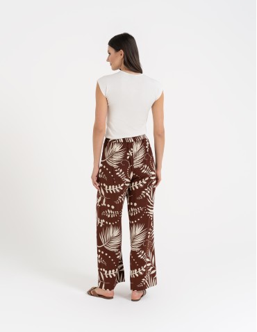 Spodnie materiałowe - Spodnie damskie wiskozowe 100% z roślinnym wzorem BRĄZOWE - produkt 4