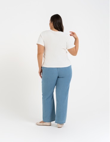 Spodnie materiałowe - Spodnie damskie jeansowe casual z wysokim stanem JASNY NIEBIESKI  - produkt 12