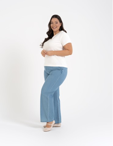 Spodnie materiałowe - Spodnie damskie jeansowe casual z wysokim stanem JASNY NIEBIESKI  - produkt 13