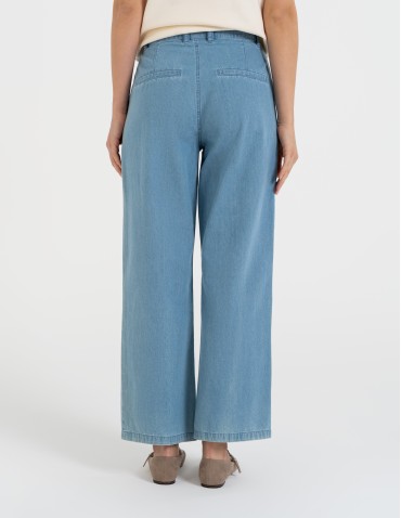 Spodnie materiałowe - Spodnie damskie jeansowe casual z wysokim stanem JASNY NIEBIESKI  - produkt 5