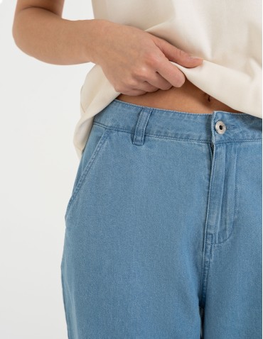 Spodnie materiałowe - Spodnie damskie jeansowe casual z wysokim stanem JASNY NIEBIESKI  - produkt 6