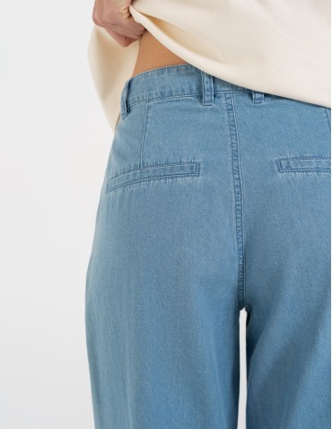 Spodnie materiałowe - Spodnie damskie jeansowe casual z wysokim stanem JASNY NIEBIESKI  - produkt 8