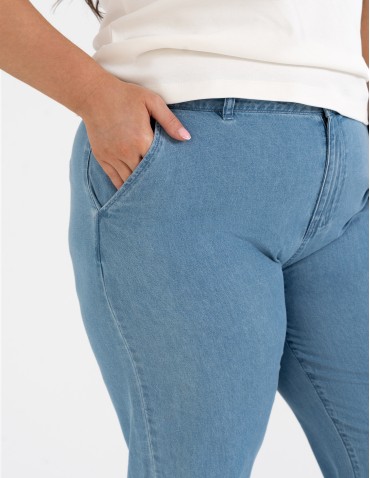 Spodnie materiałowe - Spodnie damskie jeansowe casual z wysokim stanem JASNY NIEBIESKI  - produkt 11