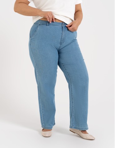 Spodnie materiałowe - Spodnie damskie jeansowe casual z wysokim stanem JASNY NIEBIESKI  - produkt 15