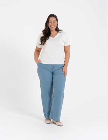 Spodnie materiałowe - Spodnie damskie jeansowe casual z wysokim stanem JASNY NIEBIESKI  - produkt 17