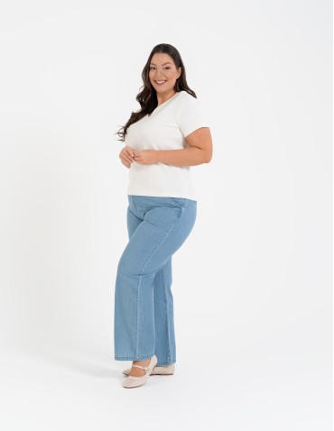 Spodnie materiałowe - Spodnie damskie jeansowe casual z wysokim stanem JASNY NIEBIESKI  - produkt 10