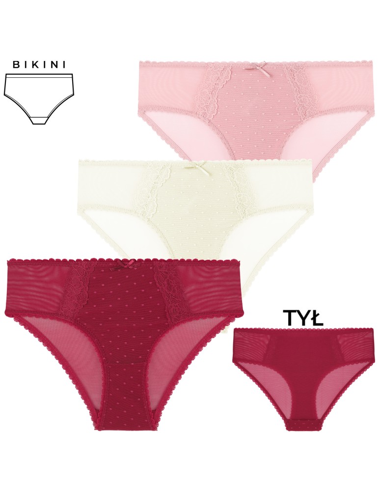 Majtki figi - Majtki damskie figi bikini eleganckie z siateczką z tyłu 6-pak WIELOKOLOROWY  - produkt moraj.pl 6