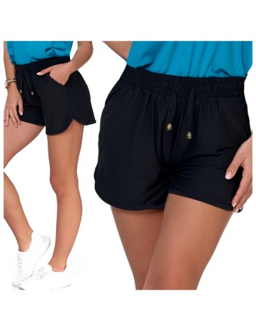 Szorty damskie letnie - Damskie szorty na gumce z wiązaniem CZARNY - produkt 2
