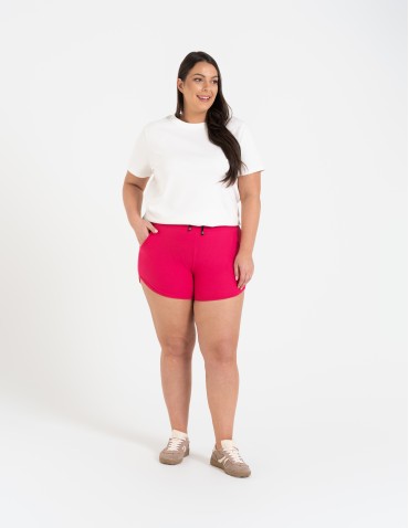Szorty damskie letnie - Damskie szorty na gumce z wiązaniem FUKSJA - produkt 5