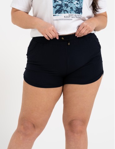 Damskie szorty na gumce z wiązaniem - GRANATOWY