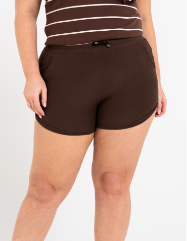 Szorty damskie letnie - Damskie szorty na gumce z wiązaniem BRĄZOWY - produkt 2