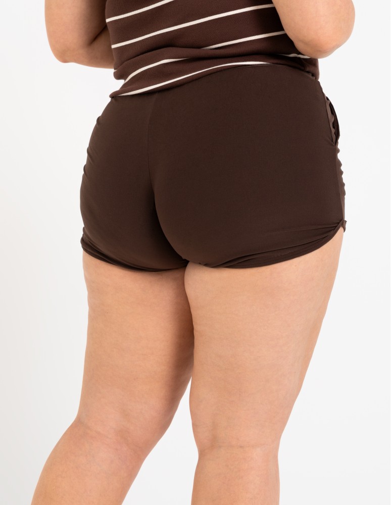 Szorty damskie letnie - Damskie szorty na gumce z wiązaniem BRĄZOWY - produkt moraj.pl 3