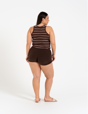 Szorty damskie letnie - Damskie szorty na gumce z wiązaniem BRĄZOWY - produkt 4