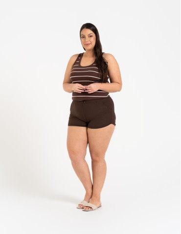 Szorty damskie letnie - Damskie szorty na gumce z wiązaniem BRĄZOWY - produkt 1