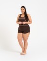 Damskie szorty na gumce z wiązaniem BRĄZOWY