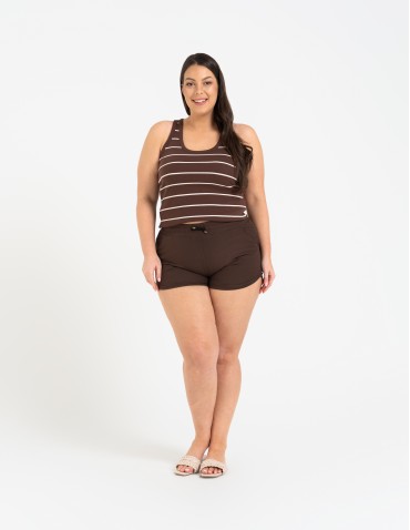 Szorty damskie letnie - Damskie szorty na gumce z wiązaniem BRĄZOWY - produkt 5